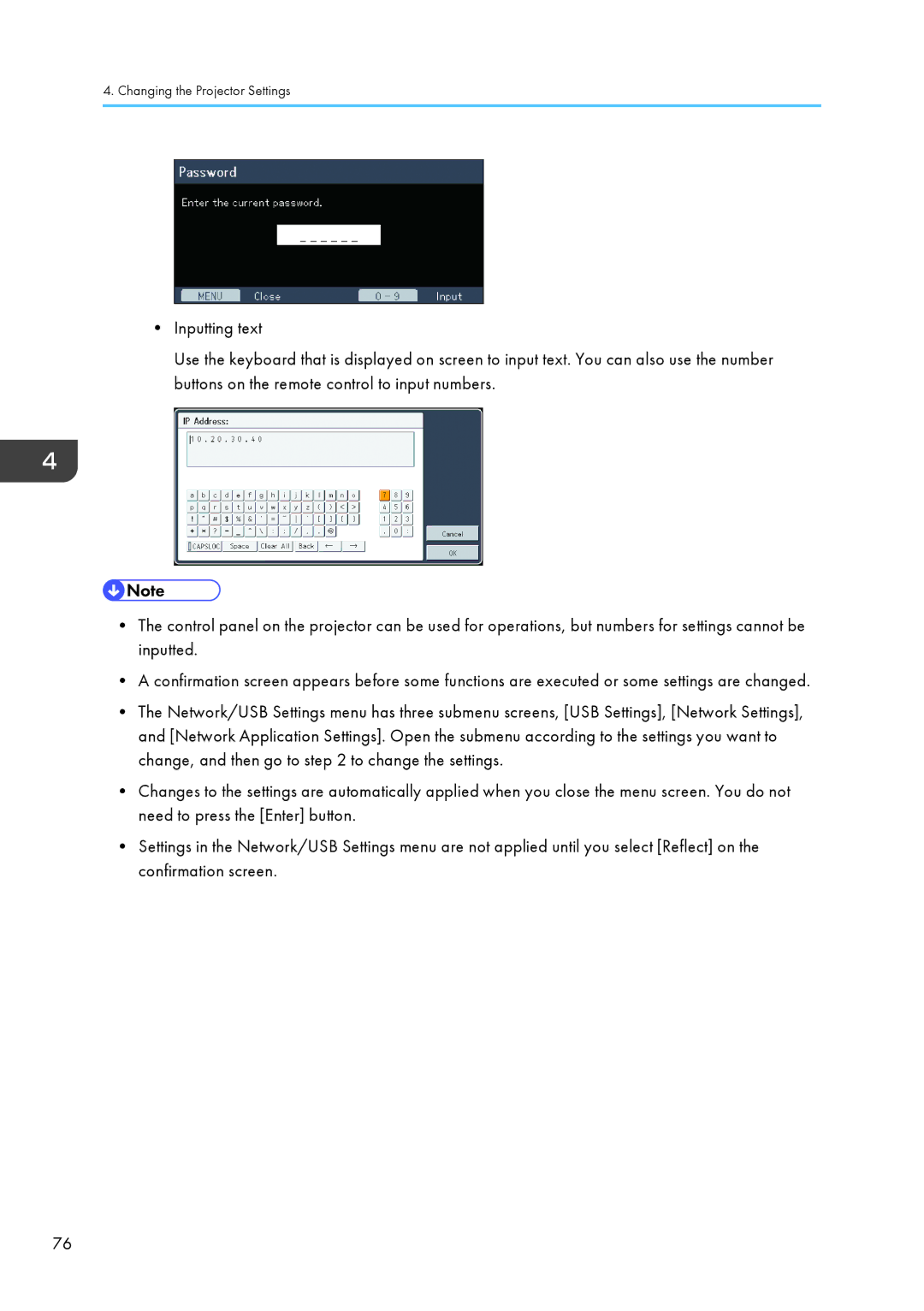 Ricoh WX4130n operating instructions Changing the Projector Settings 