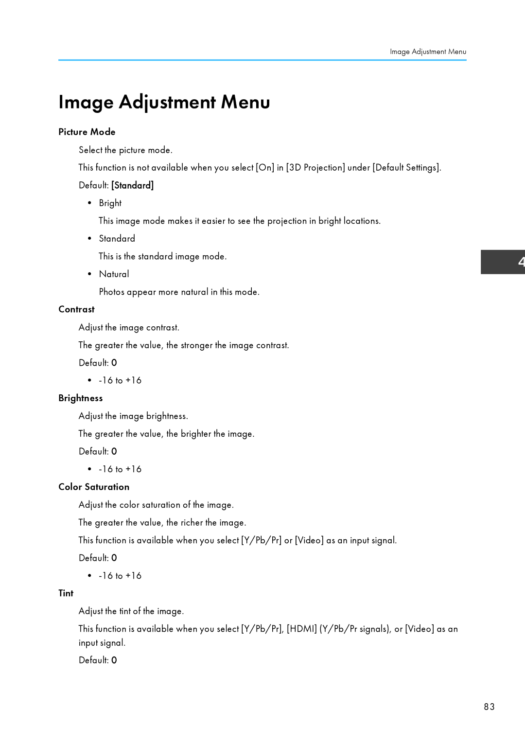 Ricoh WX4130n operating instructions Image Adjustment Menu 