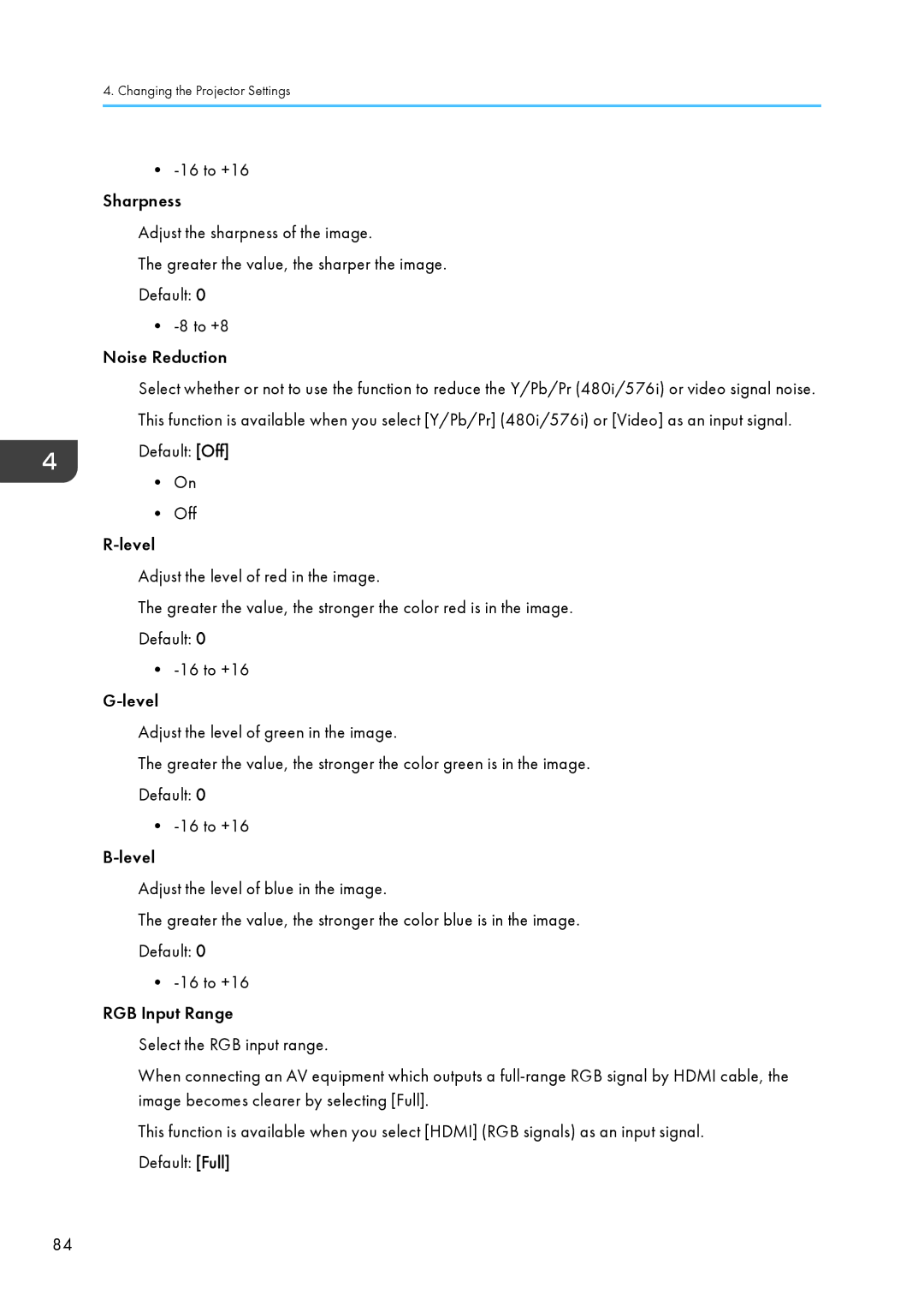 Ricoh WX4130n operating instructions Changing the Projector Settings 