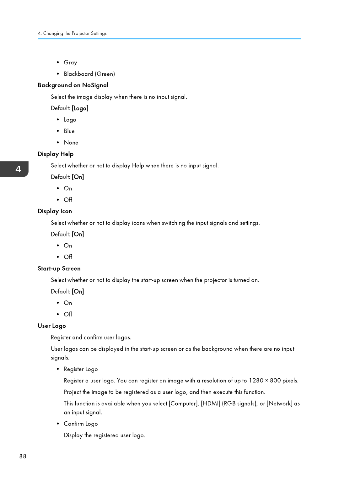 Ricoh WX4130n operating instructions Changing the Projector Settings 