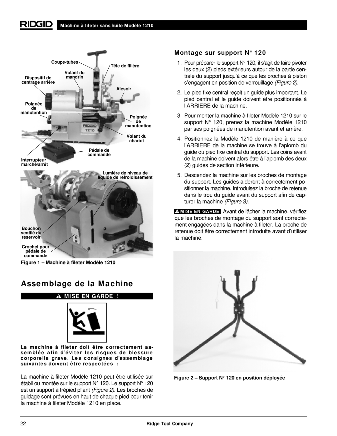RIDGID 1210 manual Assemblage de la Machine, Montage sur support N 