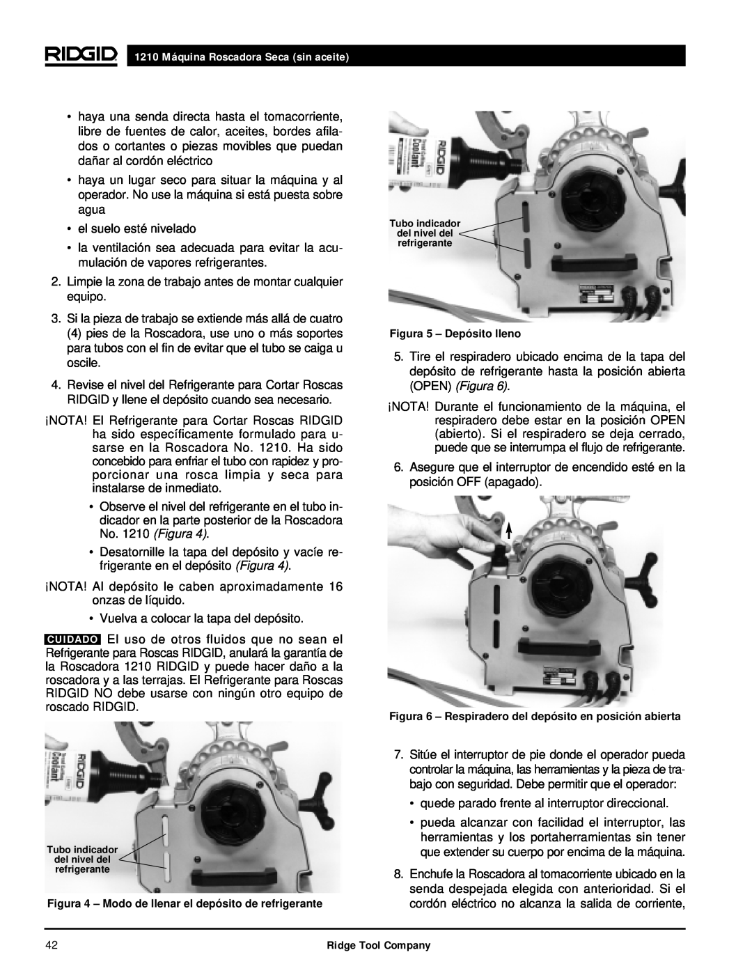 RIDGID manual 1210 Máquina Roscadora Seca sin aceite, el suelo esté nivelado 