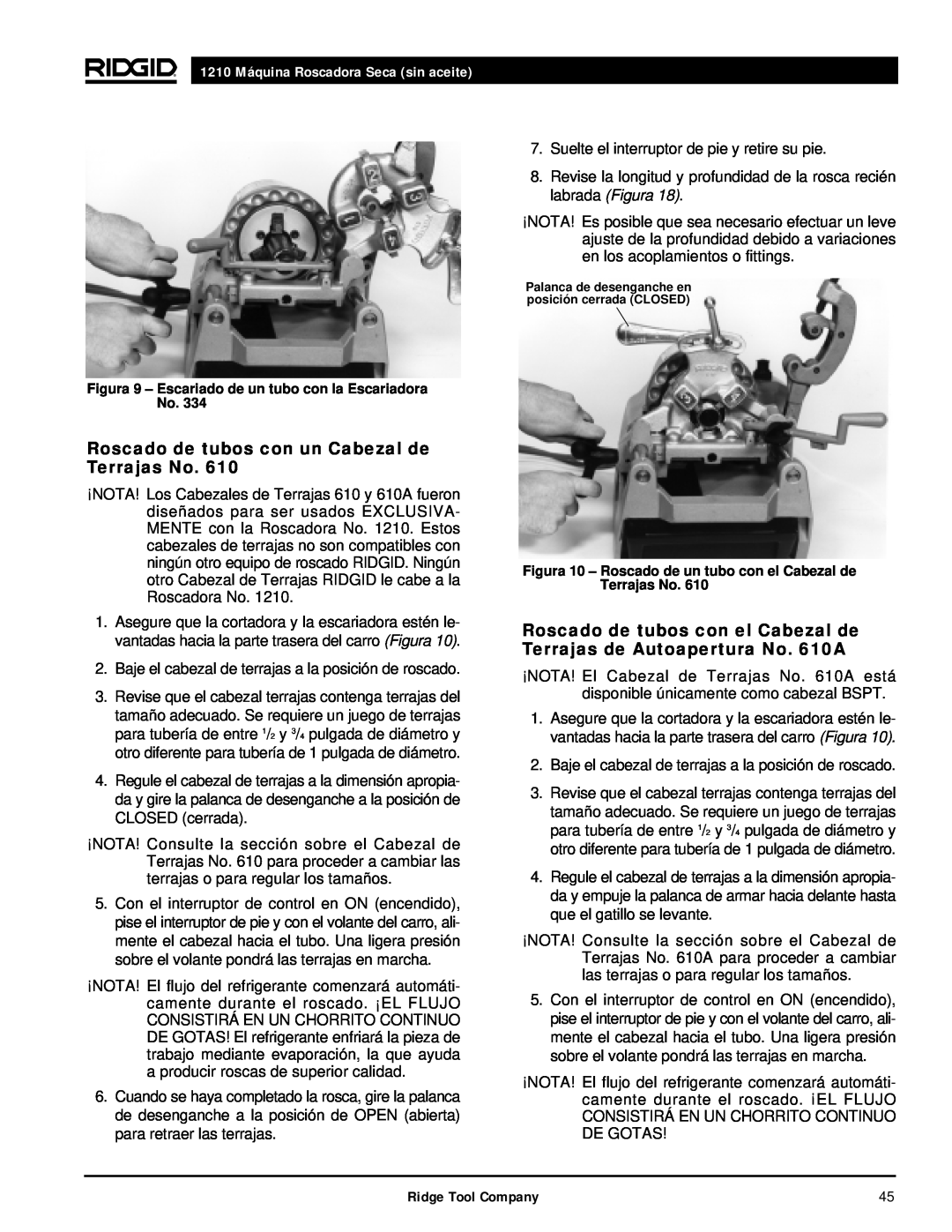 RIDGID manual Roscado de tubos con un Cabezal de Terrajas No, 1210 Máquina Roscadora Seca sin aceite 