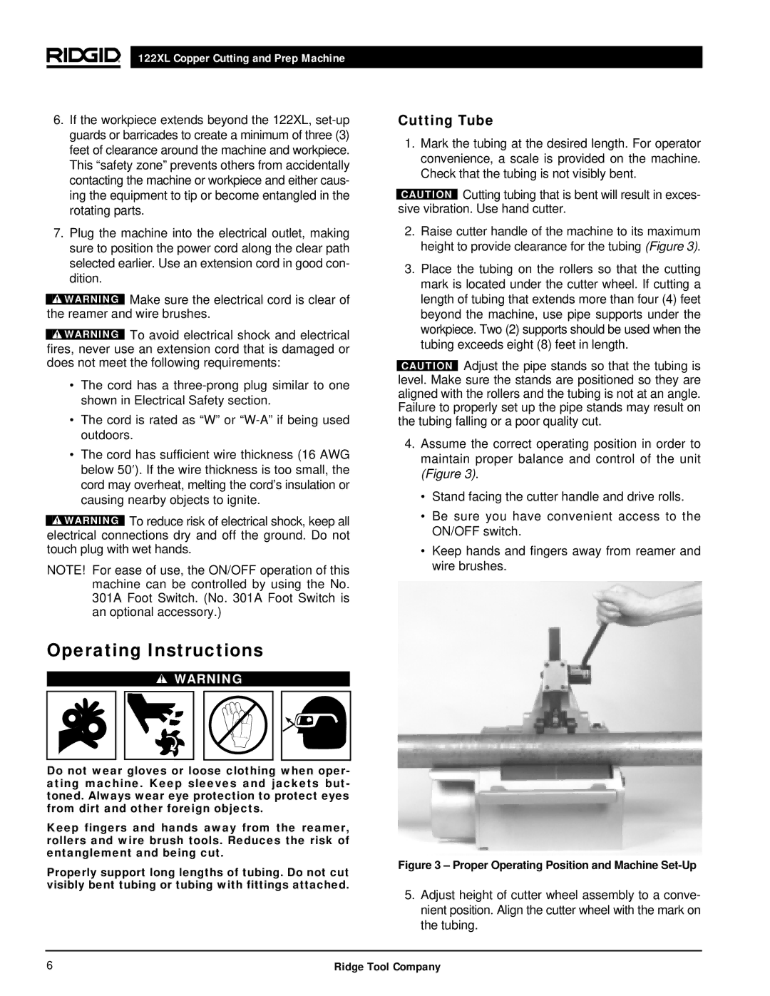 RIDGID 122XL manual Operating Instructions, Cutting Tube 