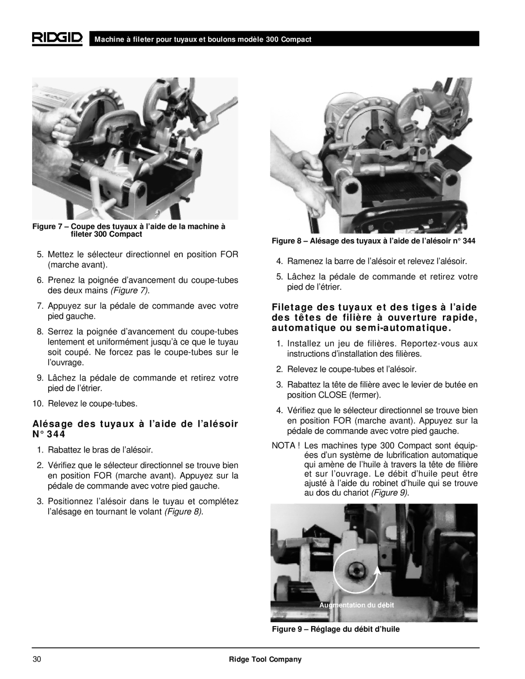 RIDGID 300 manual Alésage des tuyaux à l’aide de l’alésoir N, Alésage des tuyaux à l’aide de l’alésoir n 