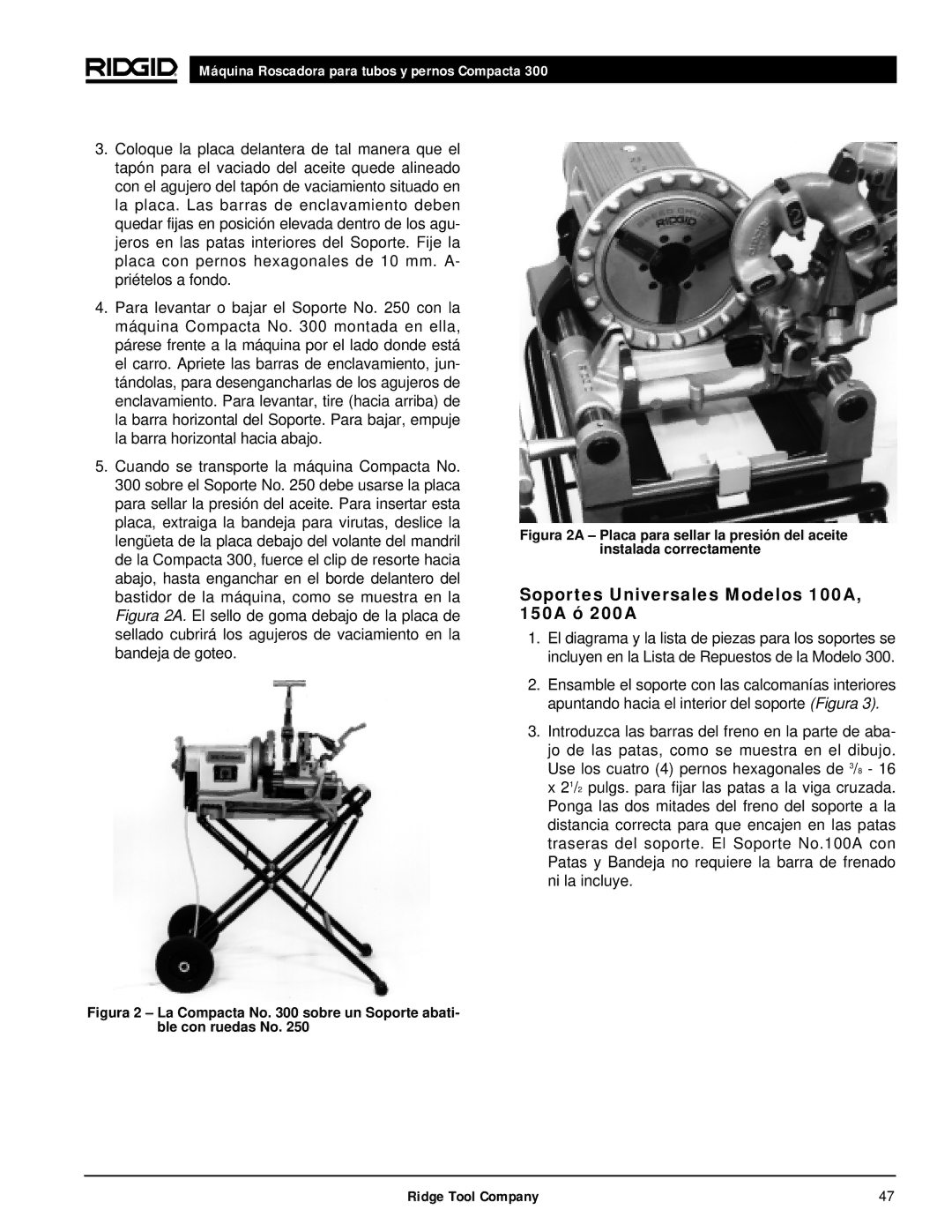 RIDGID 300 manual Soportes Universales Modelos 100A, 150A ó 200A 