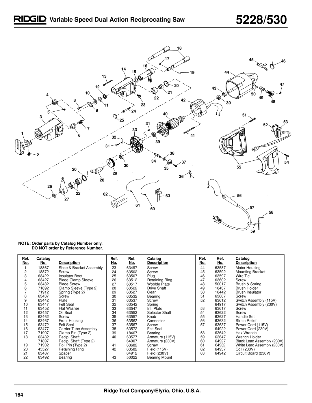 RIDGID 5228/530 manual Do not order by Reference Number Catalog Description 