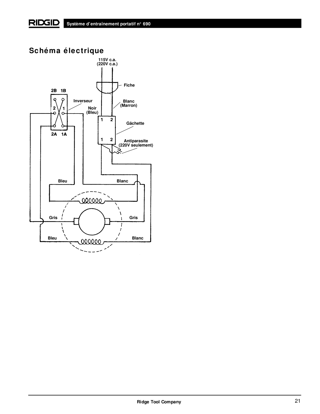 RIDGID 690 manual Schéma électrique 