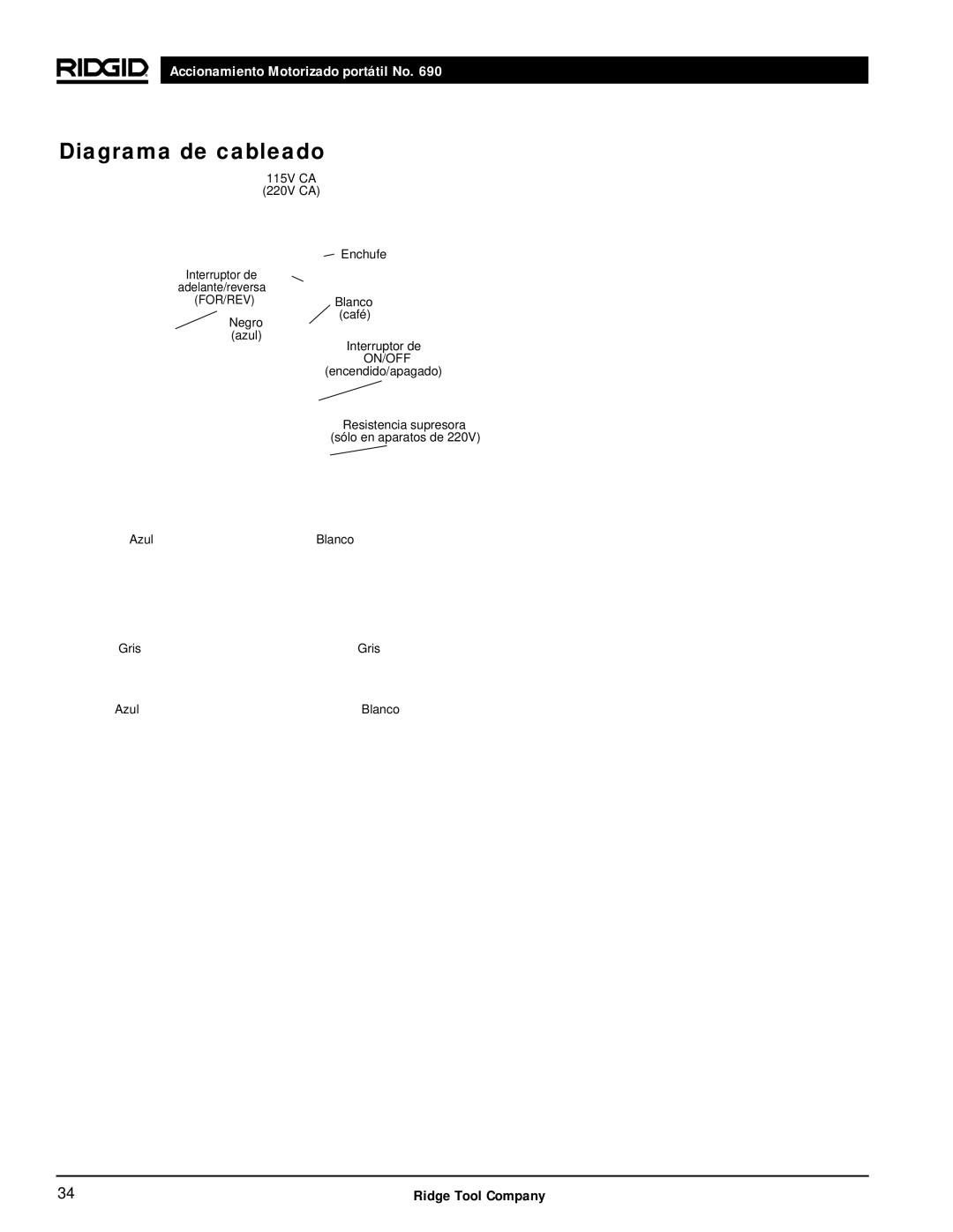 RIDGID 690 manual Diagrama de cableado, On/Off 