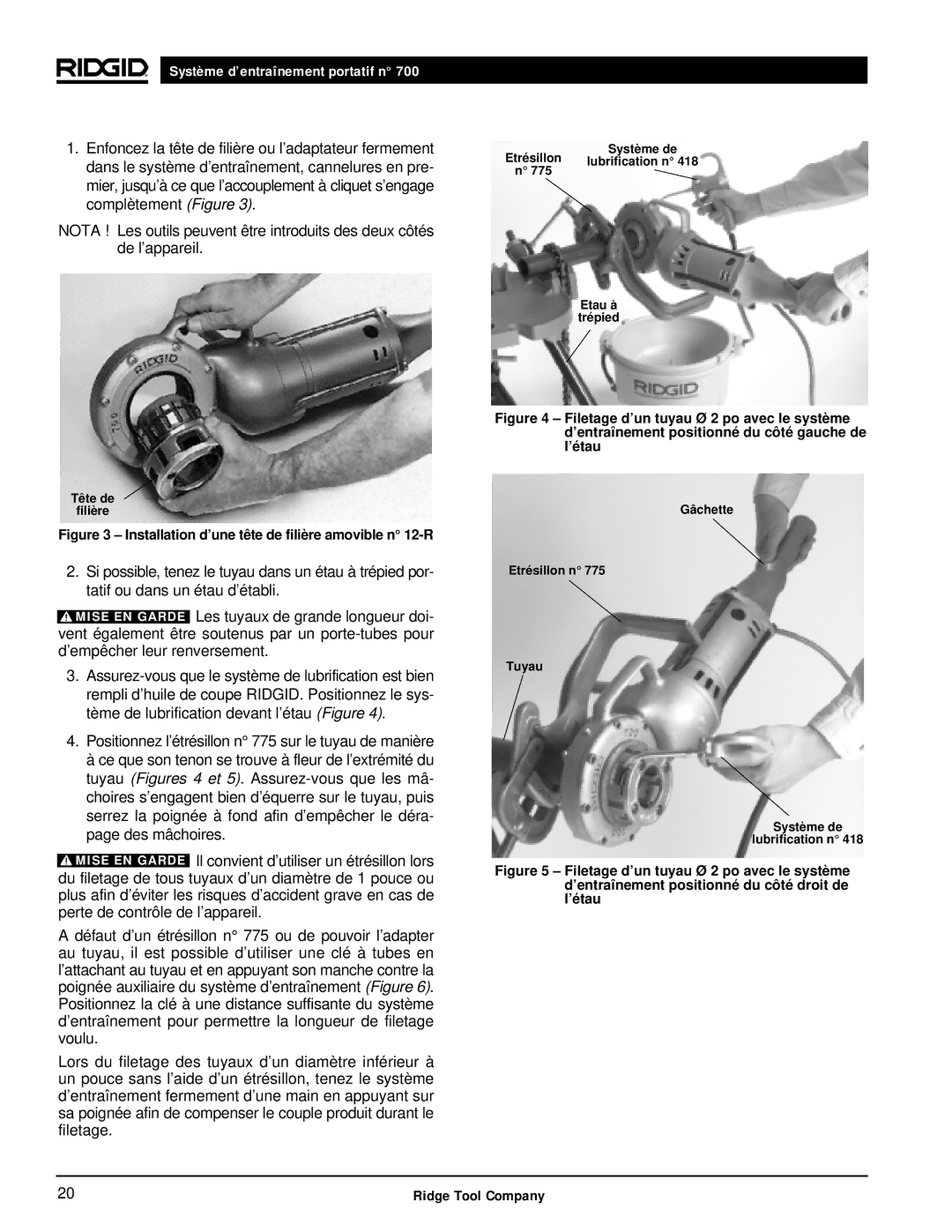 RIDGID 700 manual Installation d’une tête de filière amovible n 12-R 