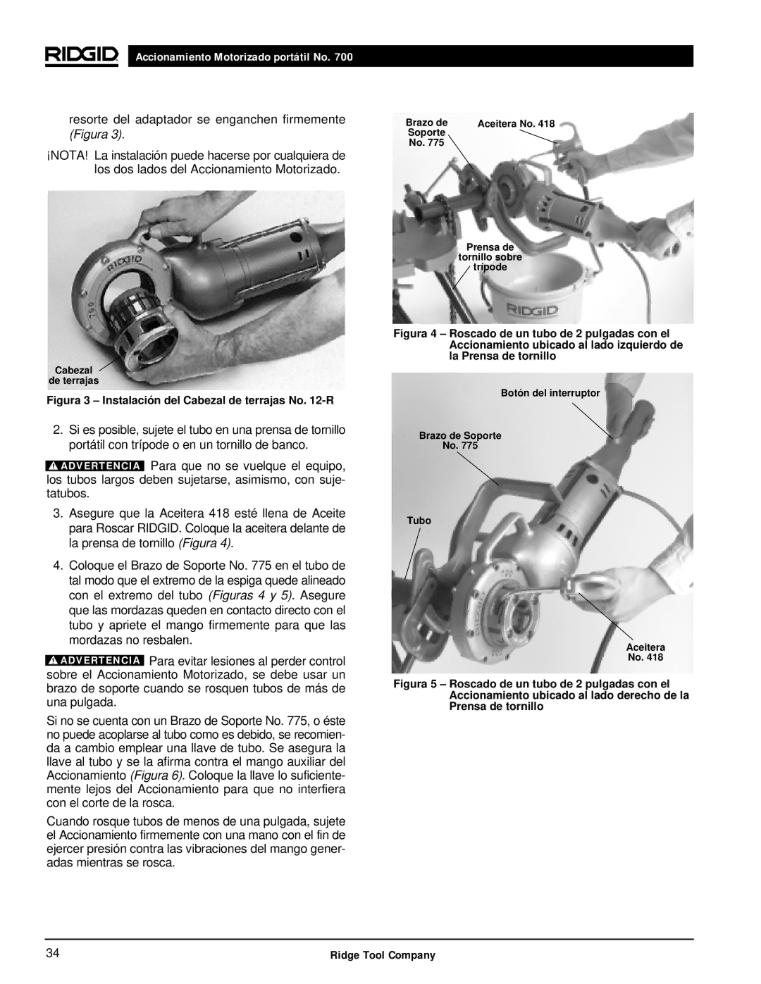 RIDGID 700 manual Figura 3 Instalación del Cabezal de terrajas No -R 