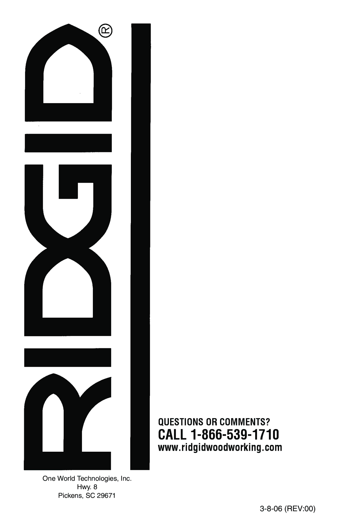 RIDGID AC1030 manual Call 