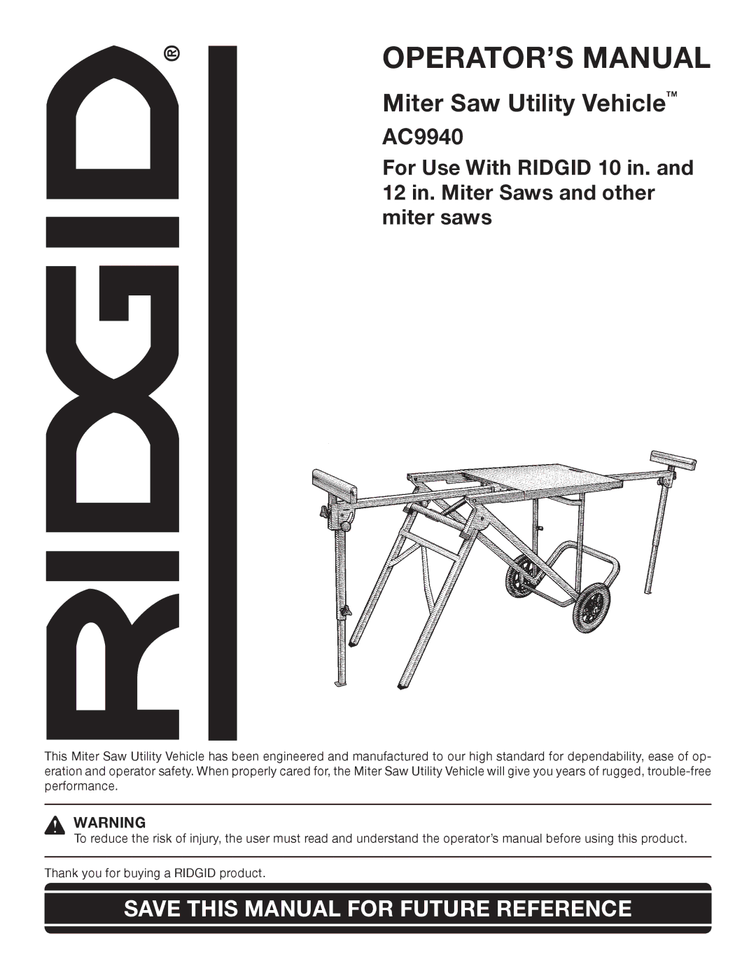 RIDGID AC9940 manual OPERATOR’S Manual 