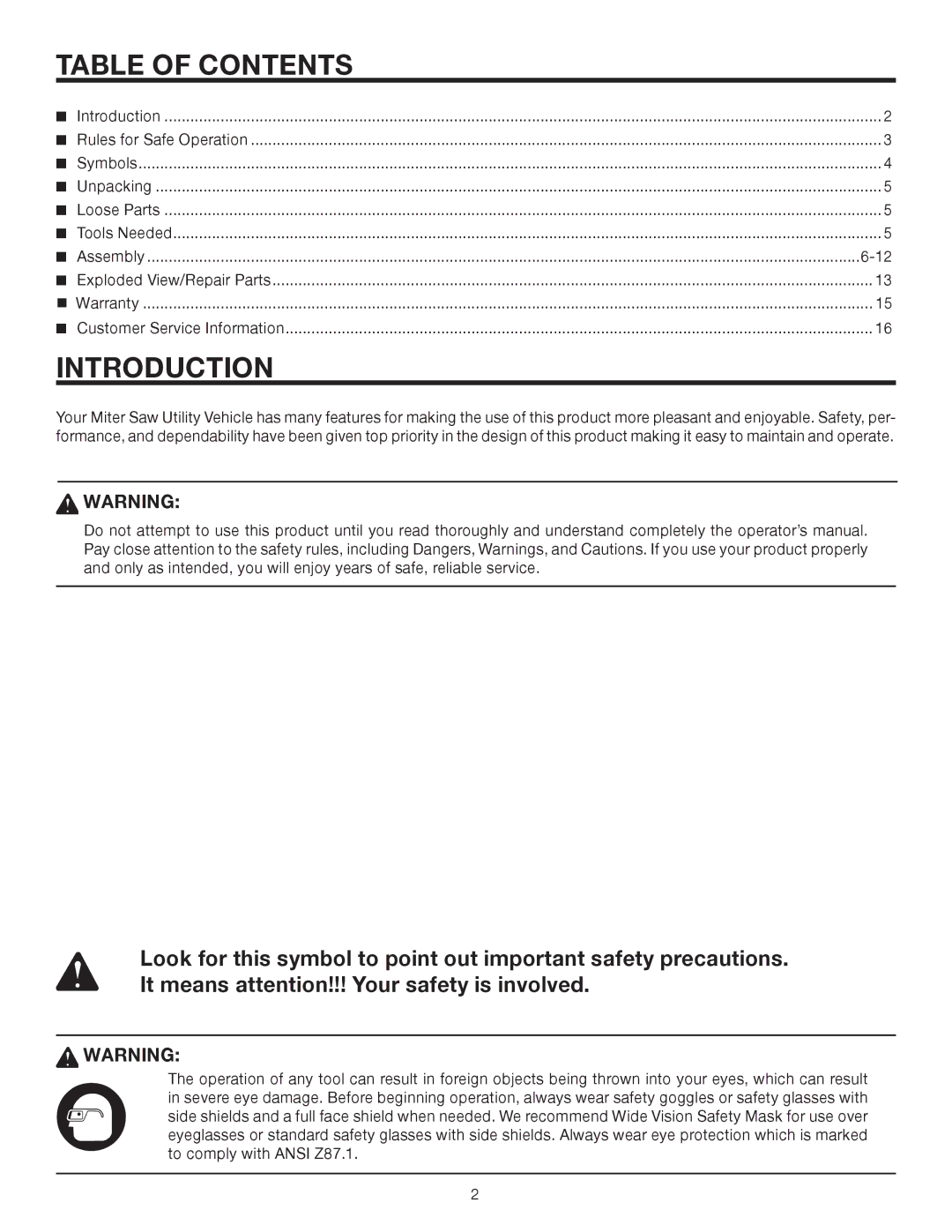 RIDGID AC9940 manual Table of Contents, Introduction 