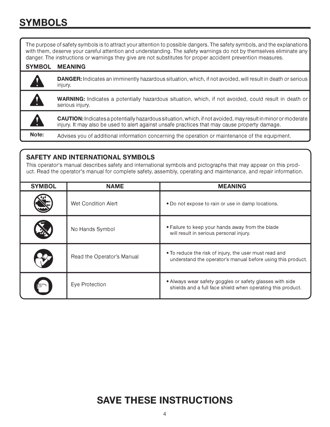 RIDGID AC9940 manual Safety and International Symbols 