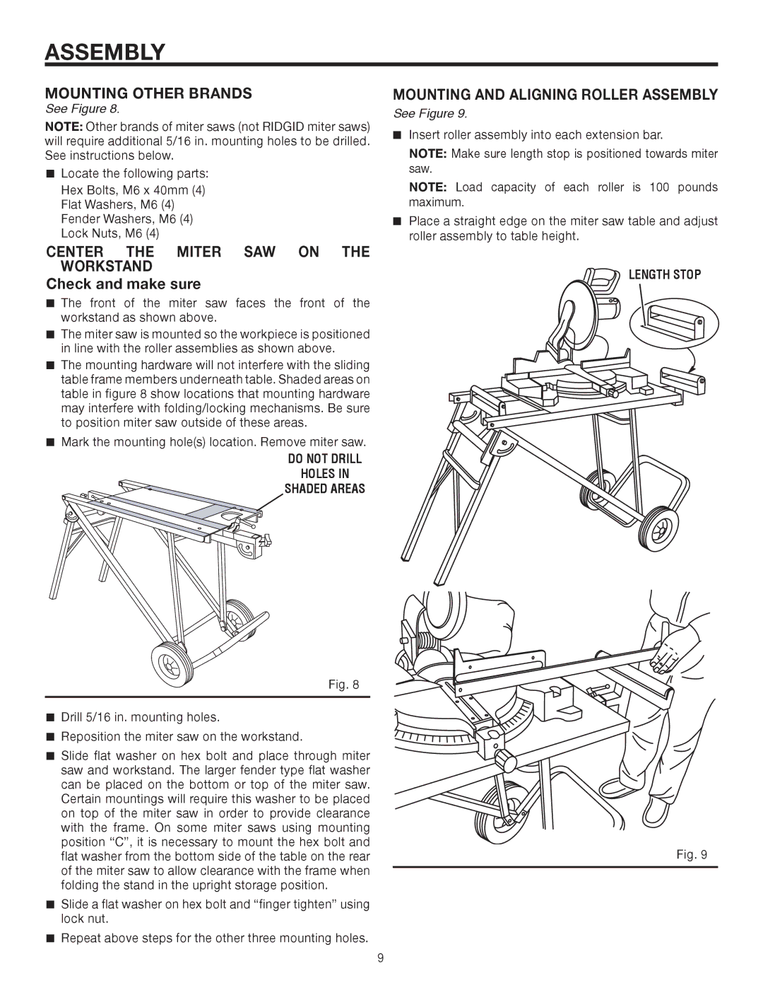 RIDGID AC9940 manual Mounting Other Brands, Center the Miter SAW on the Workstand, Check and make sure 