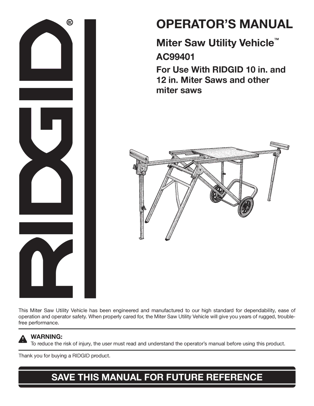 RIDGID AC99401 manual OPERATOR’S Manual 