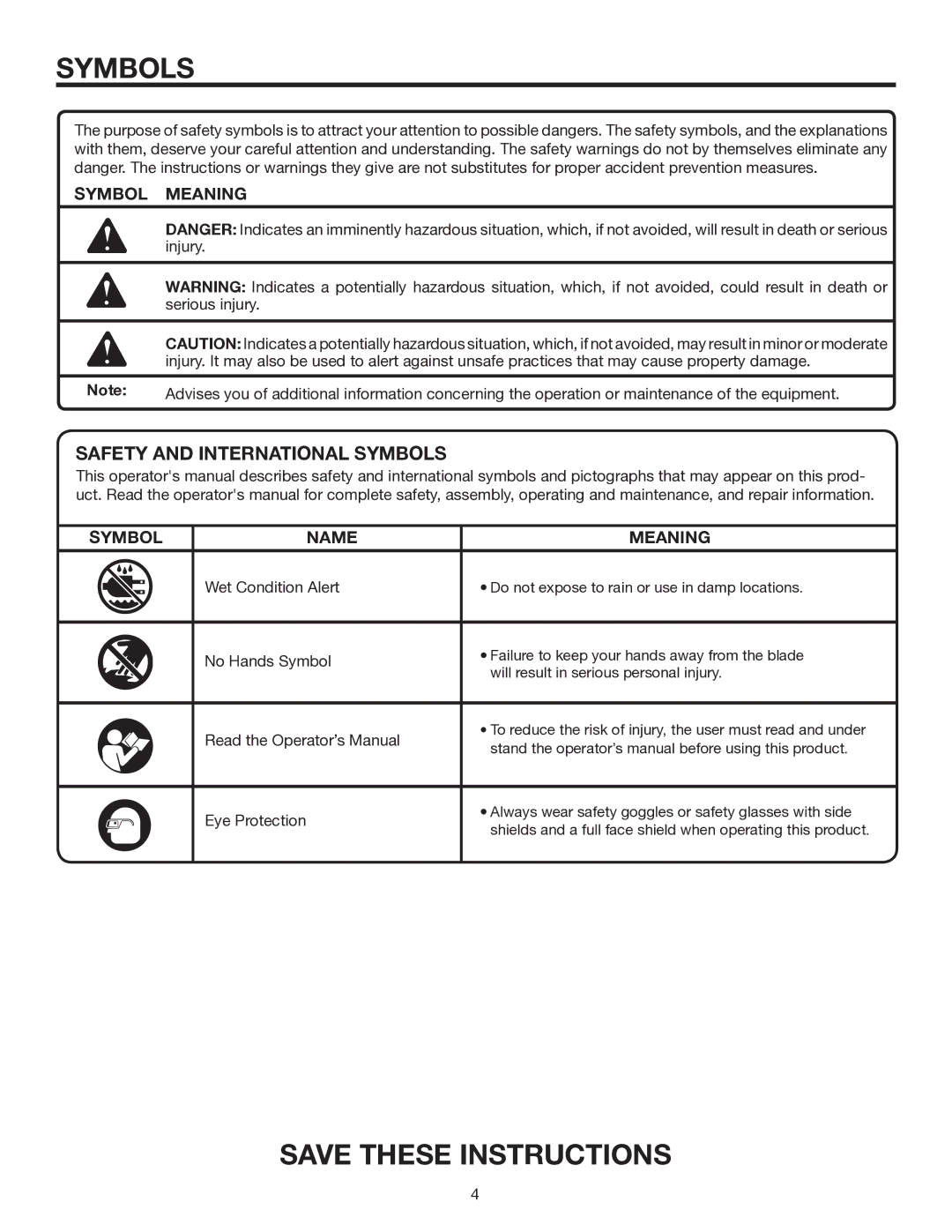 RIDGID AC99401 manual Safety and International Symbols 