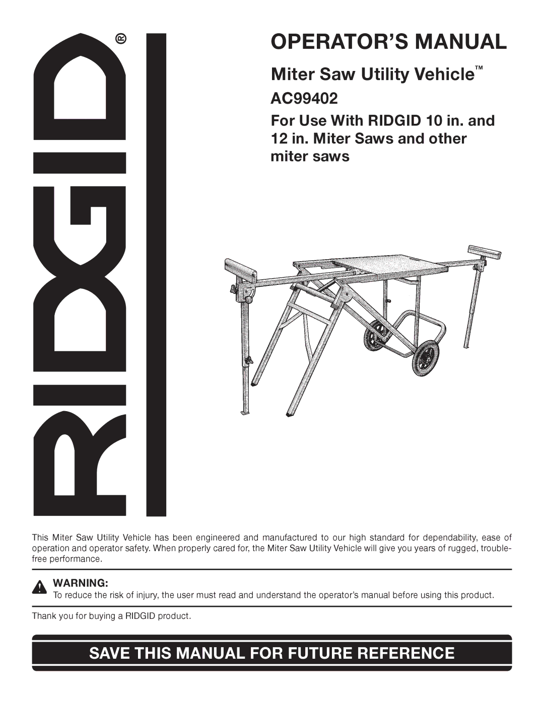 RIDGID AC99402 manual OPERATOR’S Manual 