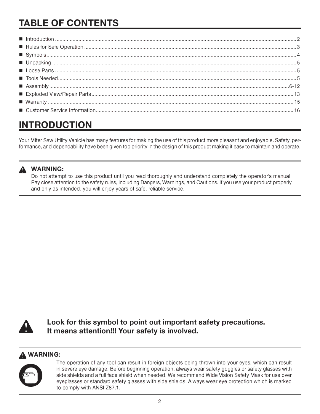 RIDGID AC99402 manual Table of Contents, Introduction 