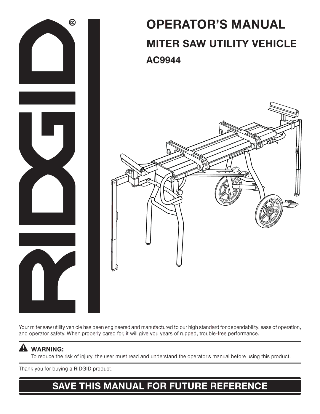 RIDGID AC9944 manual OPERATOR’S Manual 