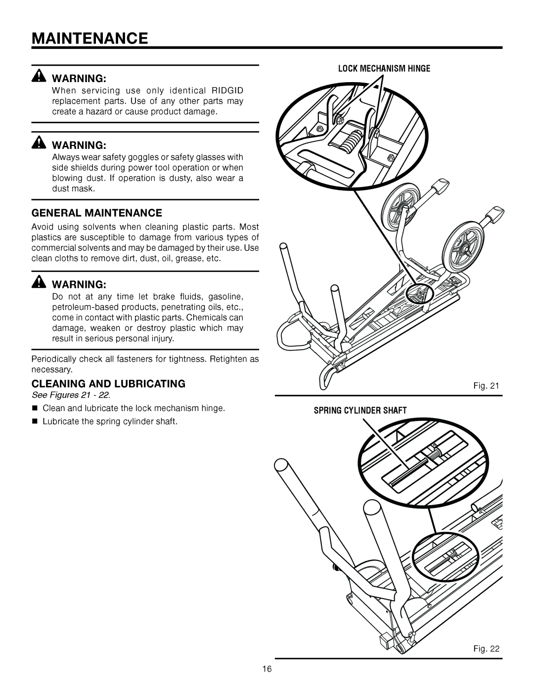 RIDGID AC9944 manual General Maintenance, Cleaning and Lubricating, See Figures 21 