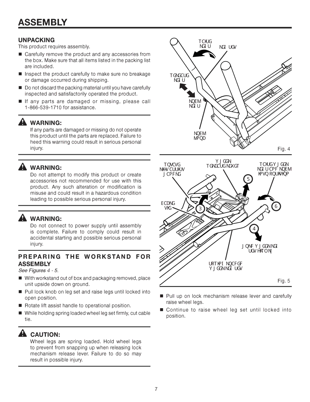 RIDGID AC9944 manual Unpacking, Preparing the Workstand for Assembly, See Figures 4 