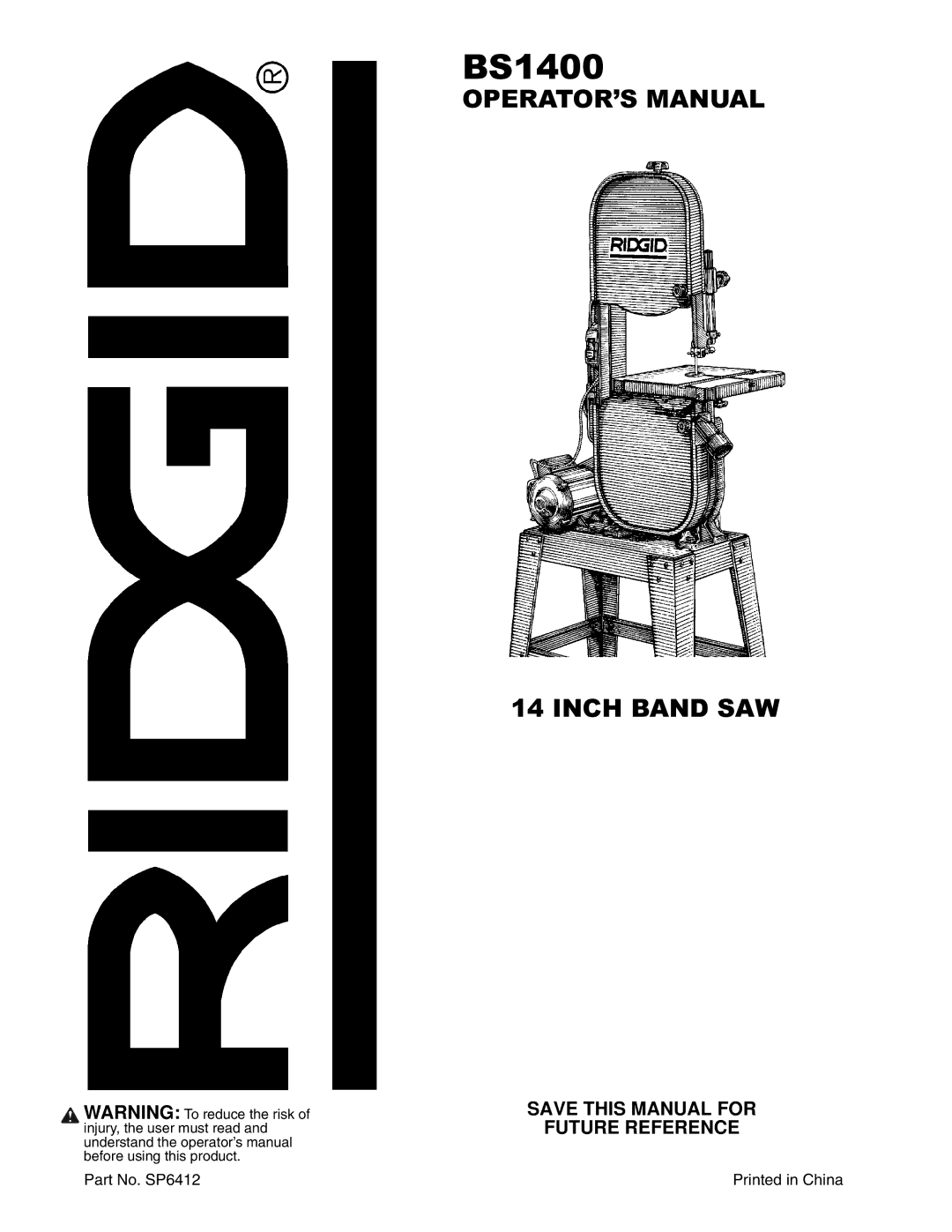 RIDGID BS1400 manual 235$725·60$18$ +%$16$ 