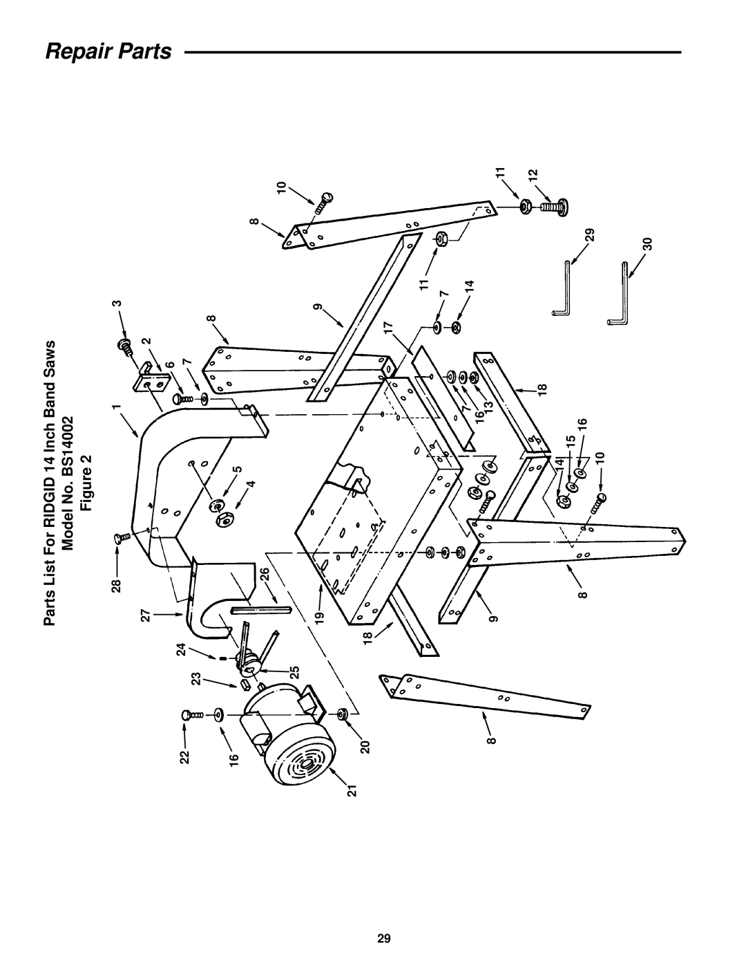 RIDGID manual Parts List For Ridgid 14 Inch Band Saws Model No. BS14002, 2018 