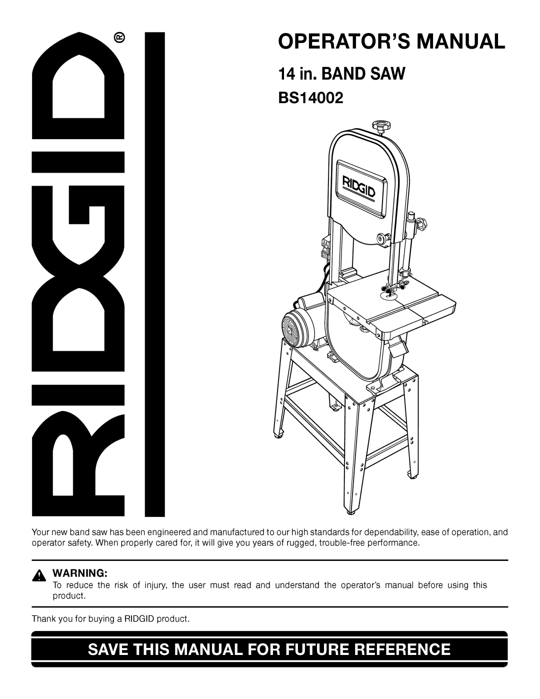 RIDGID BS14002 manual OPERATOR’S Manual 