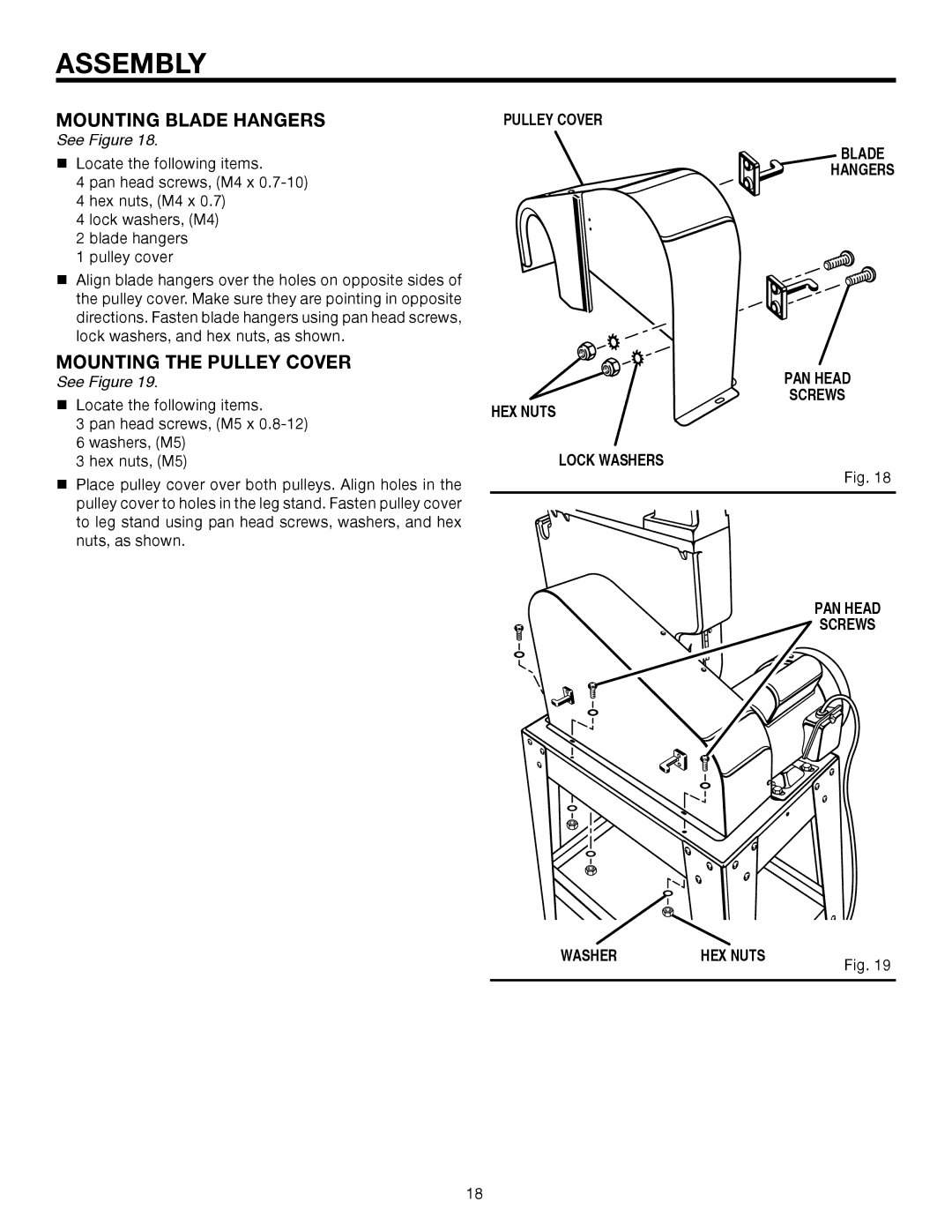 RIDGID BS14002 manual Mounting Blade Hangers, Mounting the Pulley Cover 