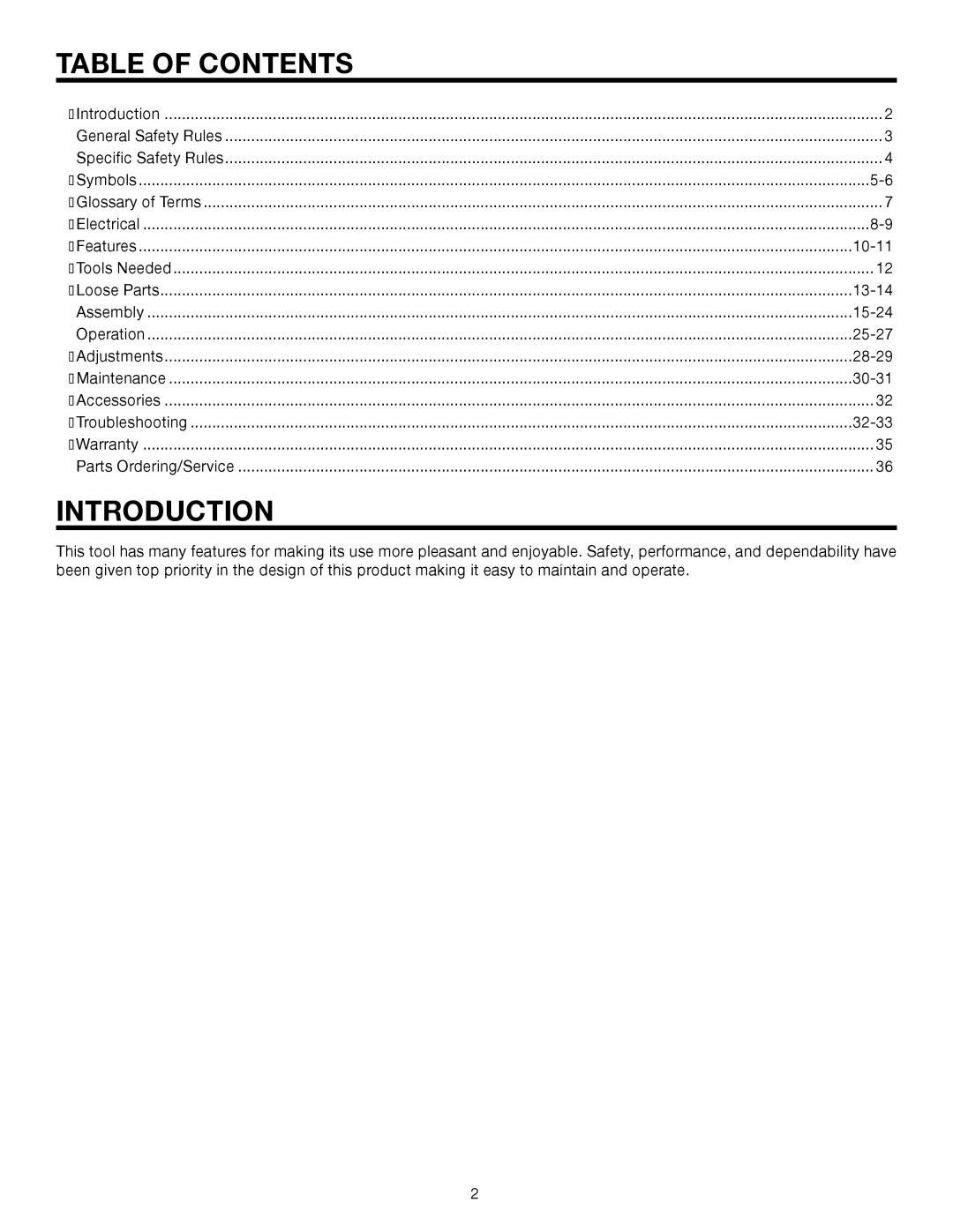 RIDGID BS14002 manual Table of Contents, Introduction 