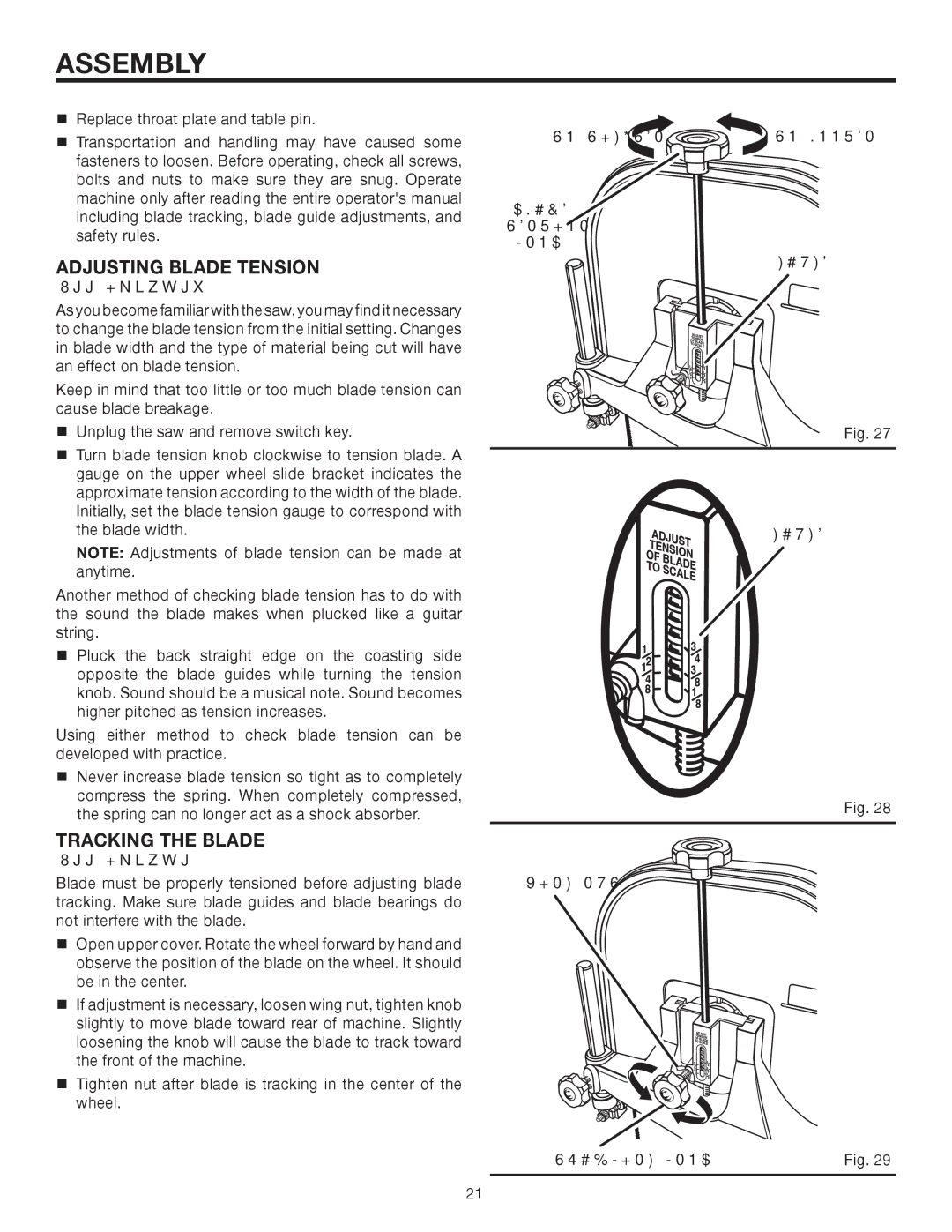 RIDGID BS14002 manual Adjusting Blade Tension, Tracking the Blade, See Figures 27 