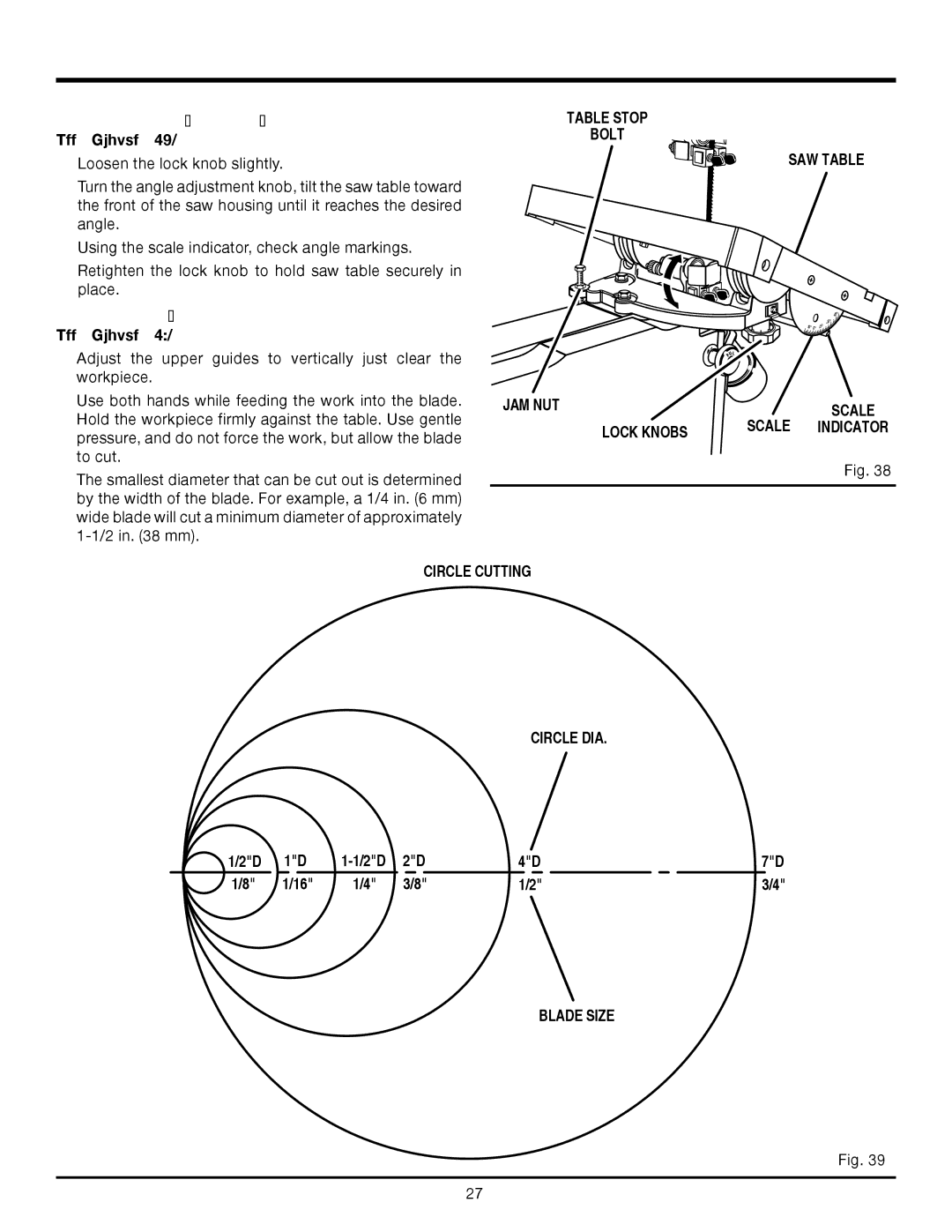 RIDGID BS14002 manual Tilting the Table, Circle Cutting 