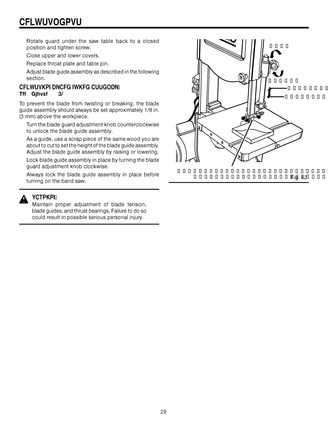 RIDGID BS14002 manual Adjusting Blade Guide Assembly, Lock Unlock To Raise To Lower 