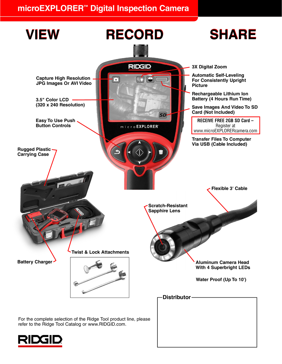 RIDGID Digital Inspection Camera specifications View Record Share, Receive Free 2GB SD Card, Register at 