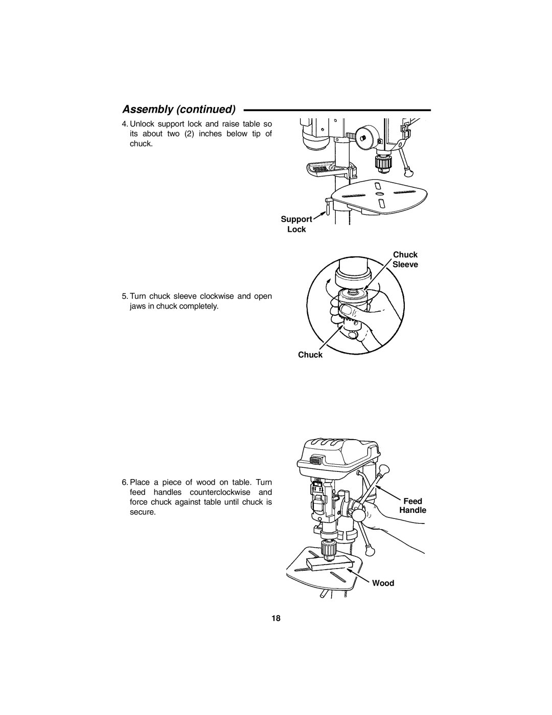 RIDGID DP15501 manual Support Lock Chuck Sleeve, Feed Handle Wood 