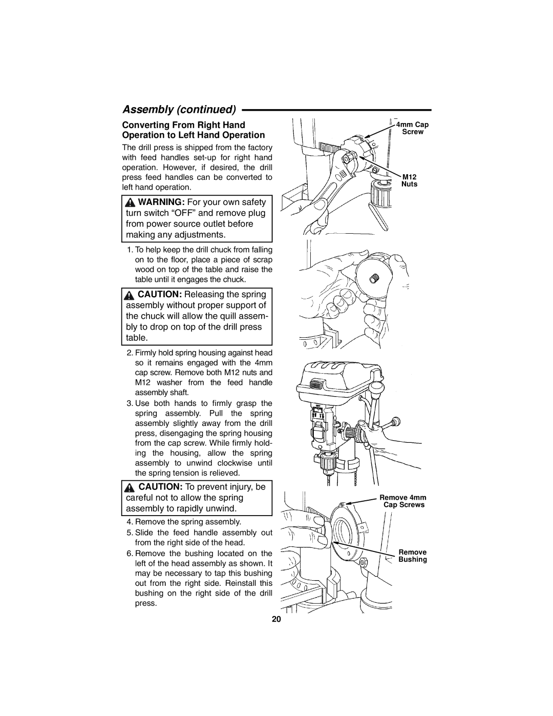 RIDGID DP15501 manual Converting From Right Hand Operation to Left Hand Operation 