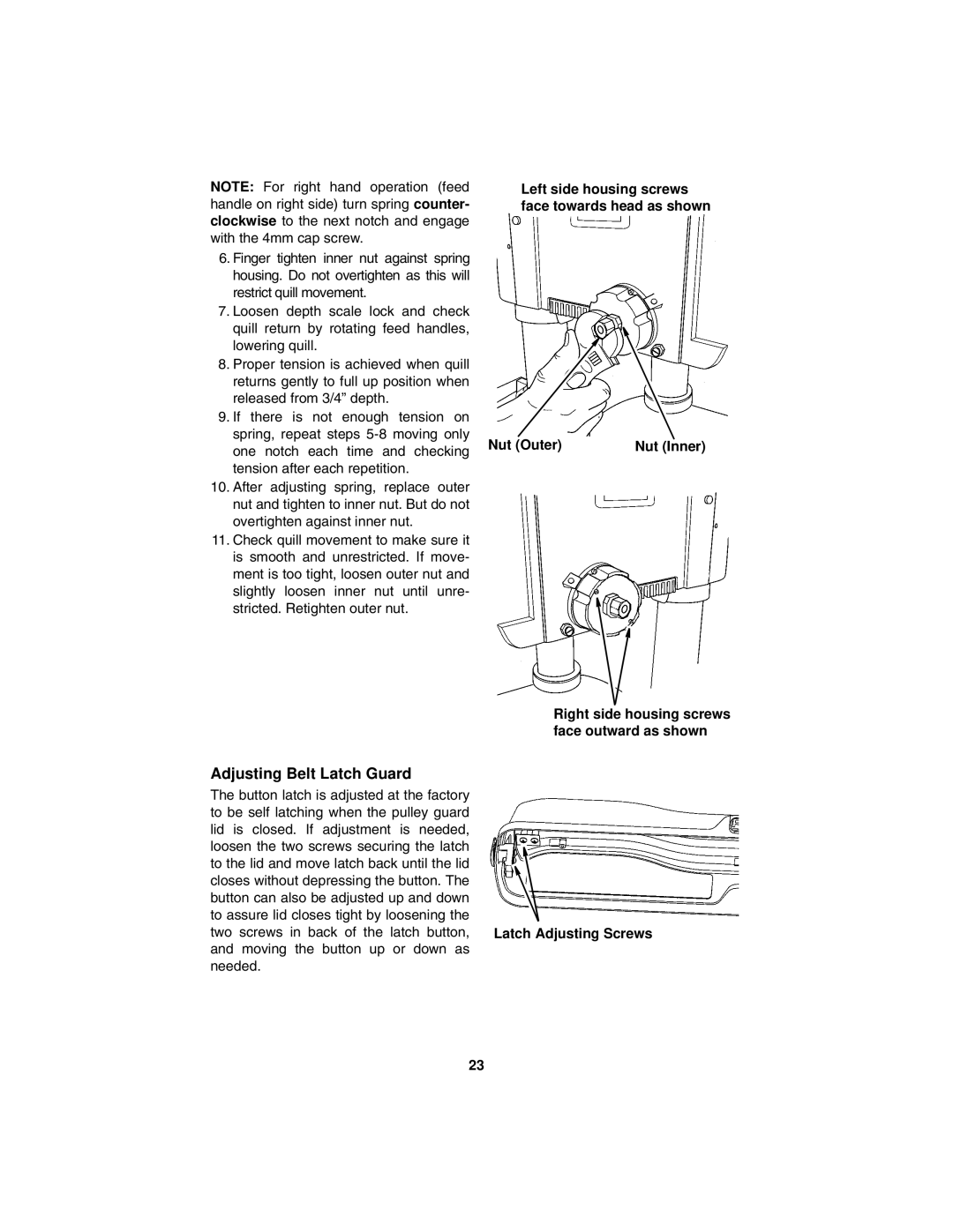 RIDGID DP15501 manual Adjusting Belt Latch Guard, Latch Adjusting Screws 