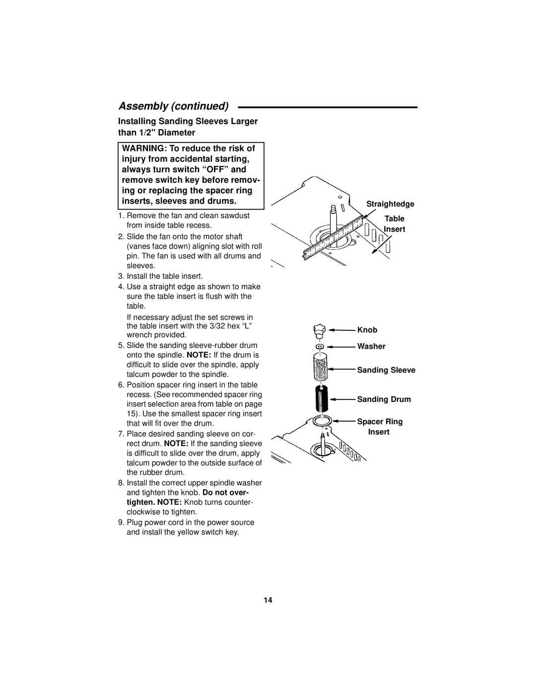 RIDGID EB44241 manual Installing Sanding Sleeves Larger than 1/2 Diameter 