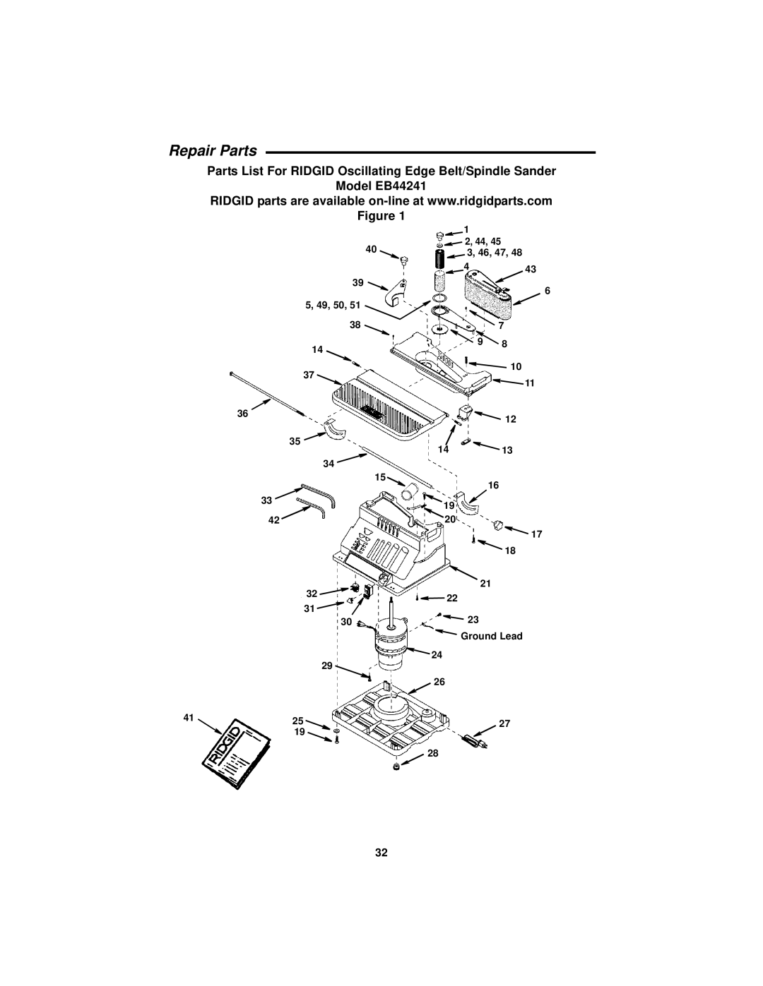 RIDGID EB44241 manual Repair Parts 