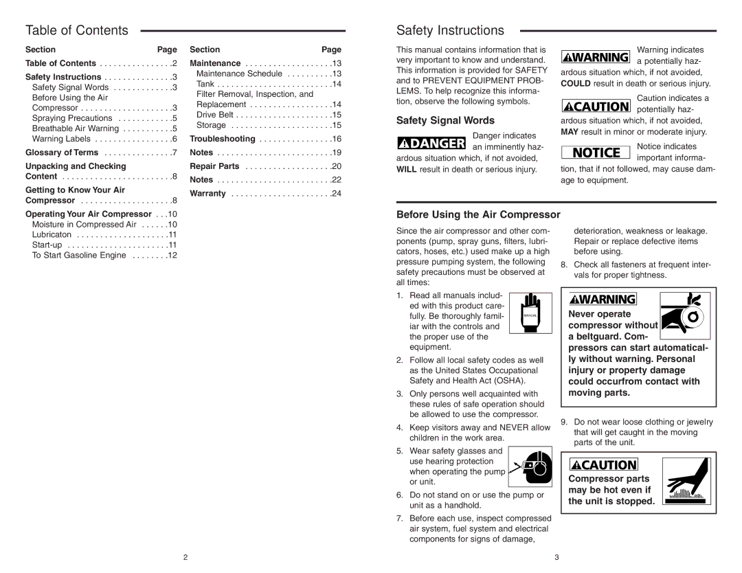 RIDGID GP90135 manual Table of Contents, Safety Instructions 