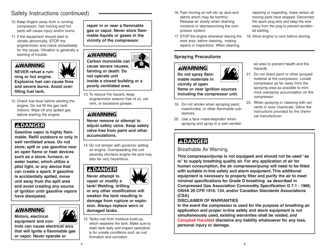 RIDGID GP90135 manual Breathable Air Warning, Spraying Precautions 