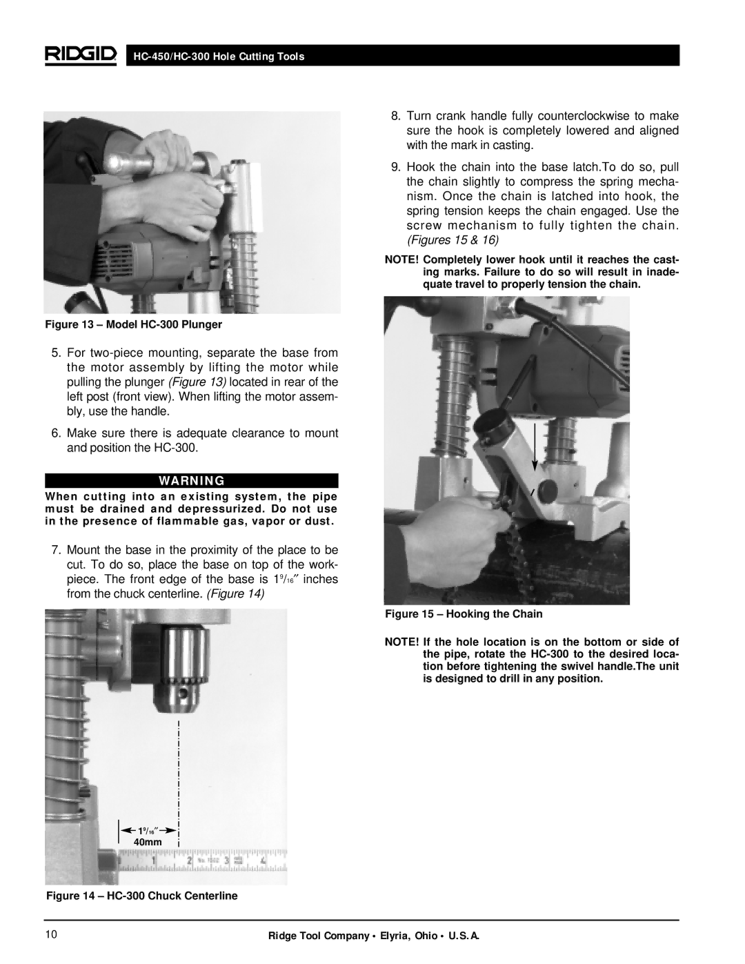 RIDGID hc-300, hc-450 manual Model HC-300 Plunger 