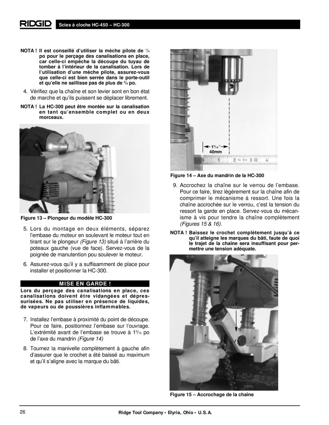 RIDGID hc-300, hc-450 manual Plongeur du modèle HC-300 