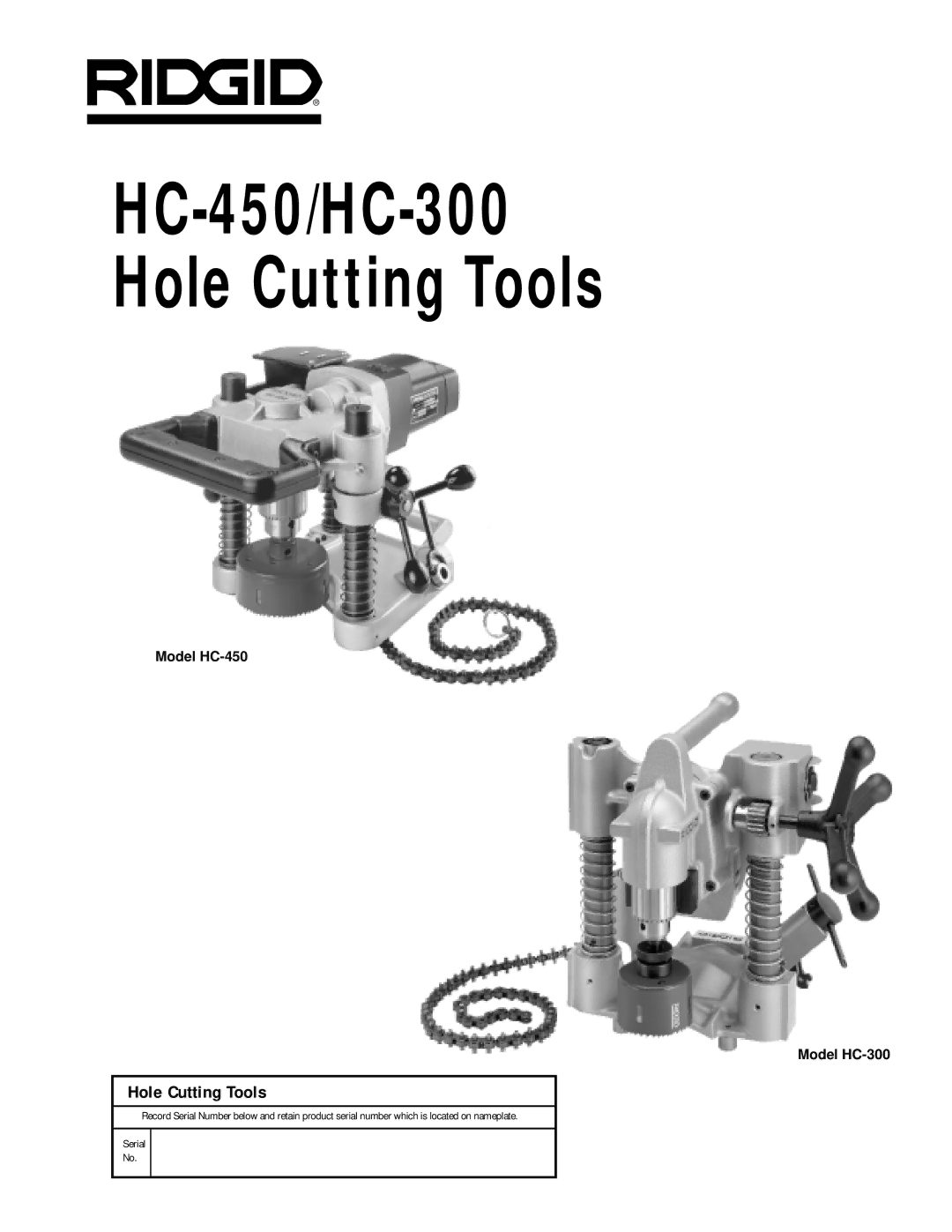 RIDGID hc-450, hc-300 manual HC-450/HC-300 Hole Cutting Tools 