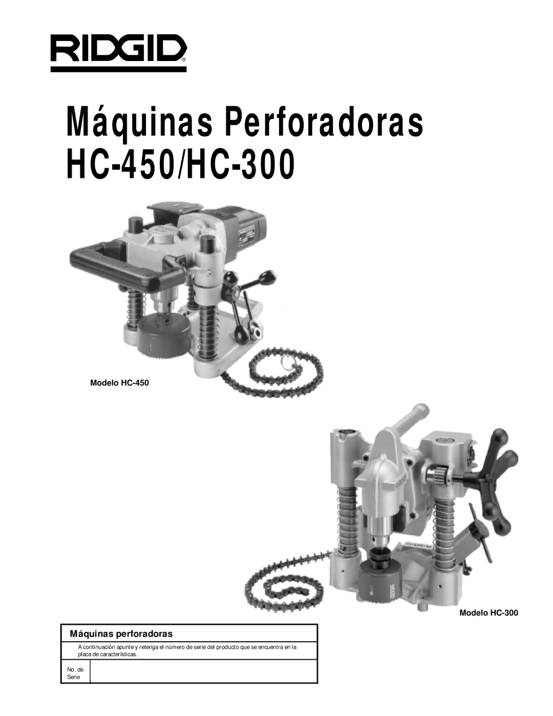 RIDGID hc-450, hc-300 manual Máquinas Perforadoras HC-450/HC-300 