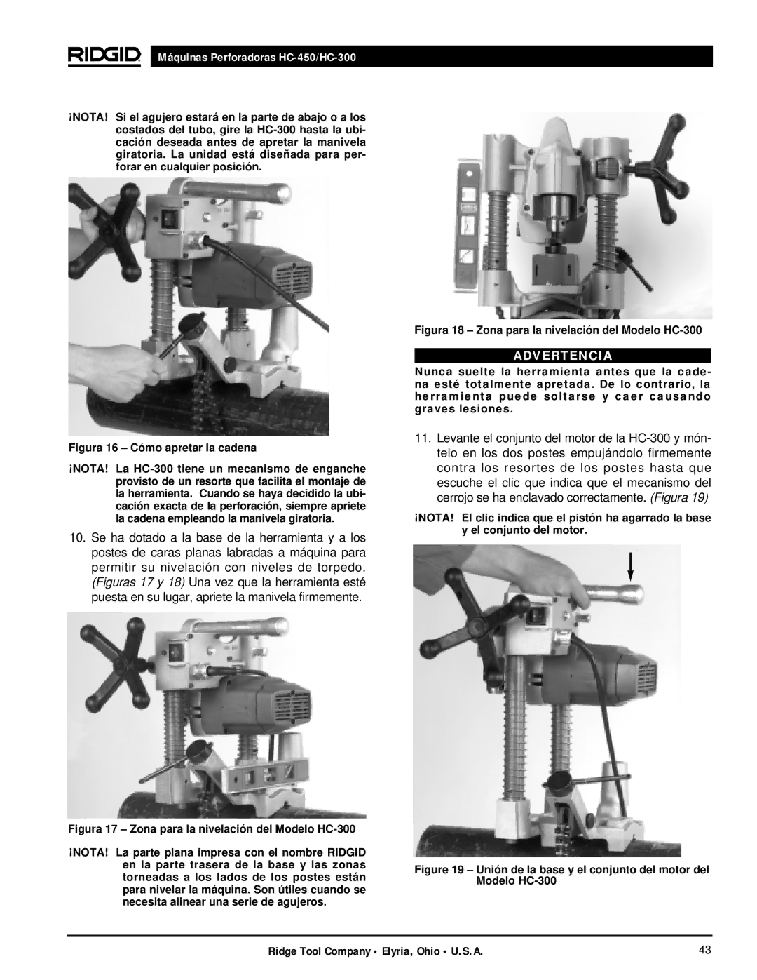 RIDGID hc-450, hc-300 manual Figura 18 Zona para la nivelación del Modelo HC-300 