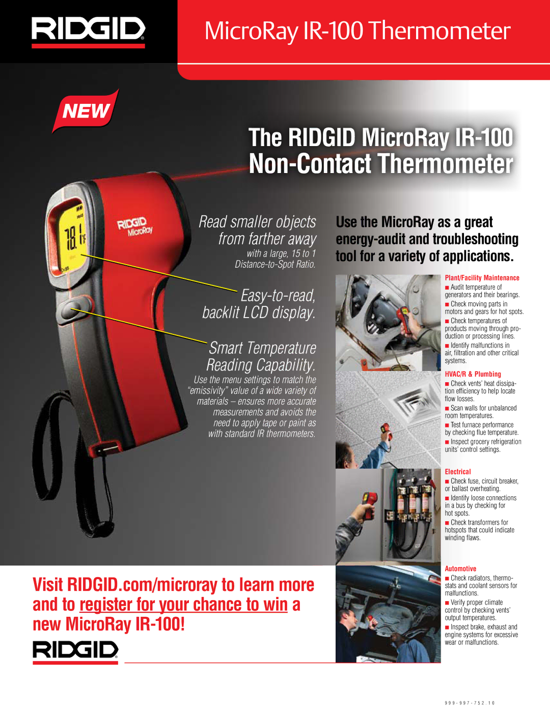 RIDGID manual MicroRay IR-100 Thermometer, Non-Contact Thermometer, Smart Temperature Reading Capability 