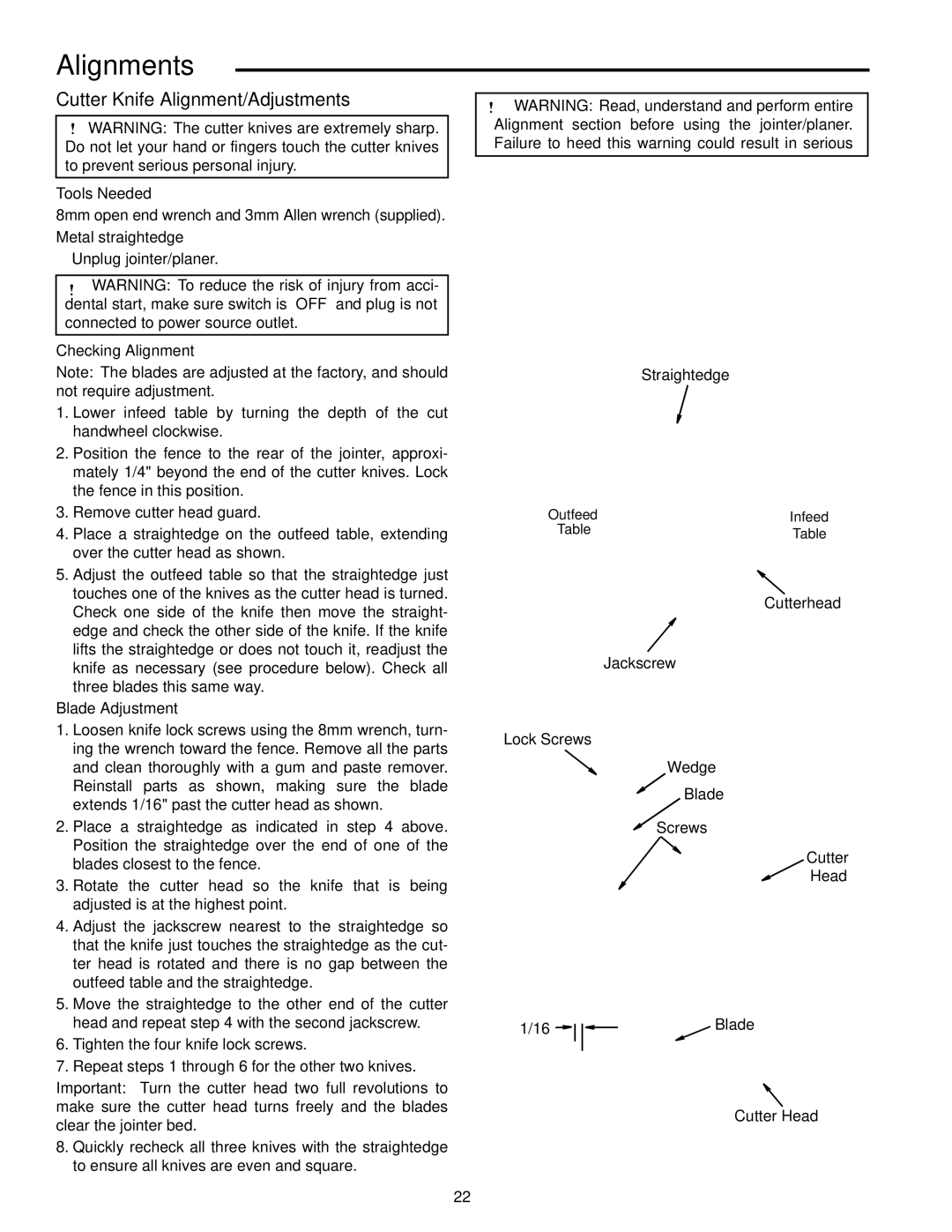 RIDGID JP0610 manual Alignments, Cutter Knife Alignment/Adjustments 